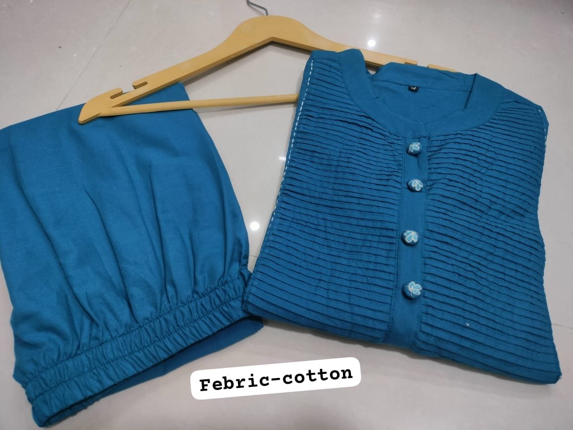 Blue Kurti Pant Set with Embroidery & Pintex Detailing